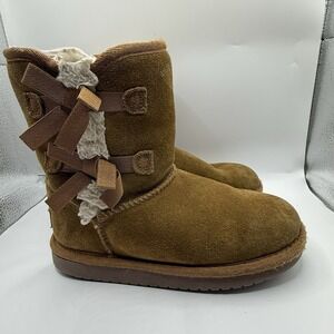 Koolaburra By Uggs Brown Suede Bow Boots Victoria 1019372 Chestnut Girls Size 1
